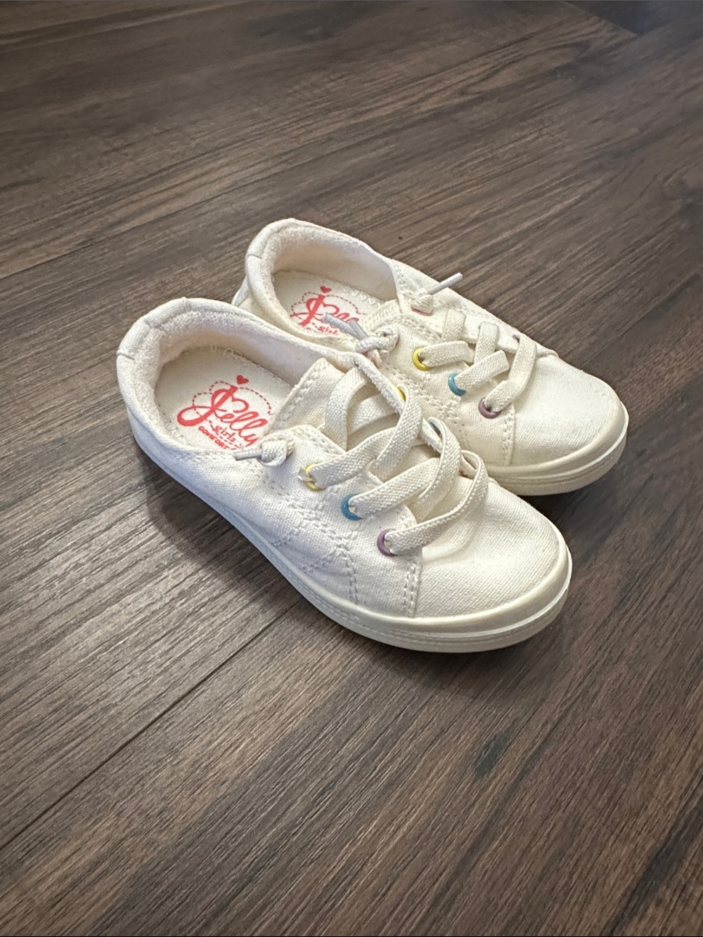 Jellypop White Canvas Kids Sneakers with Rainbow Eyelets